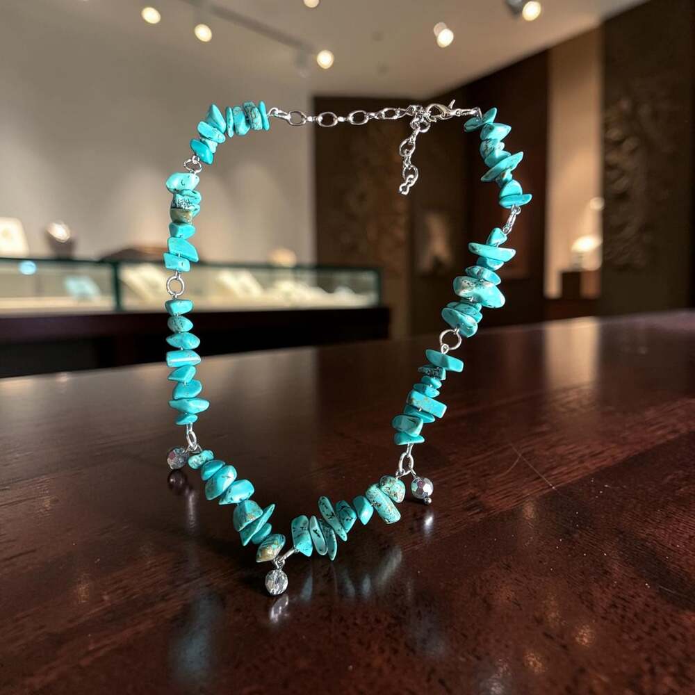 Southwestern Style Turquoise Chip and Silver Bead Accent Necklace